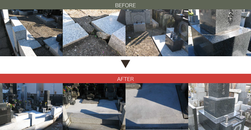 墓所内の各箇所劣化等による補修作業